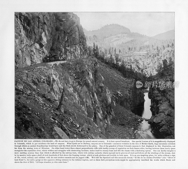 美国古董摄影:峡谷De Las Animas，科罗拉多州，美国，1893